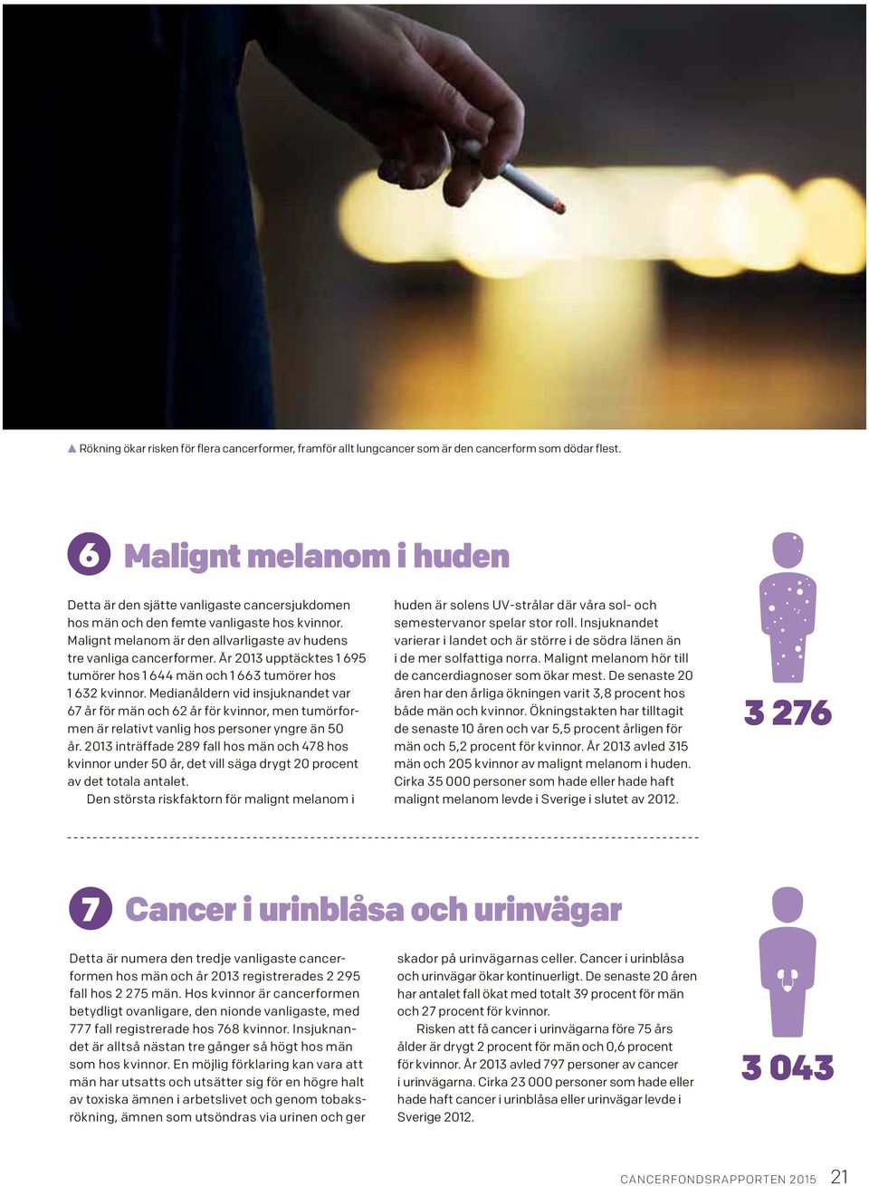 År 2013 upptäcktes 1 695 tumörer hos 1 644 män och 1 663 tumörer hos 1 632 kvinnor.