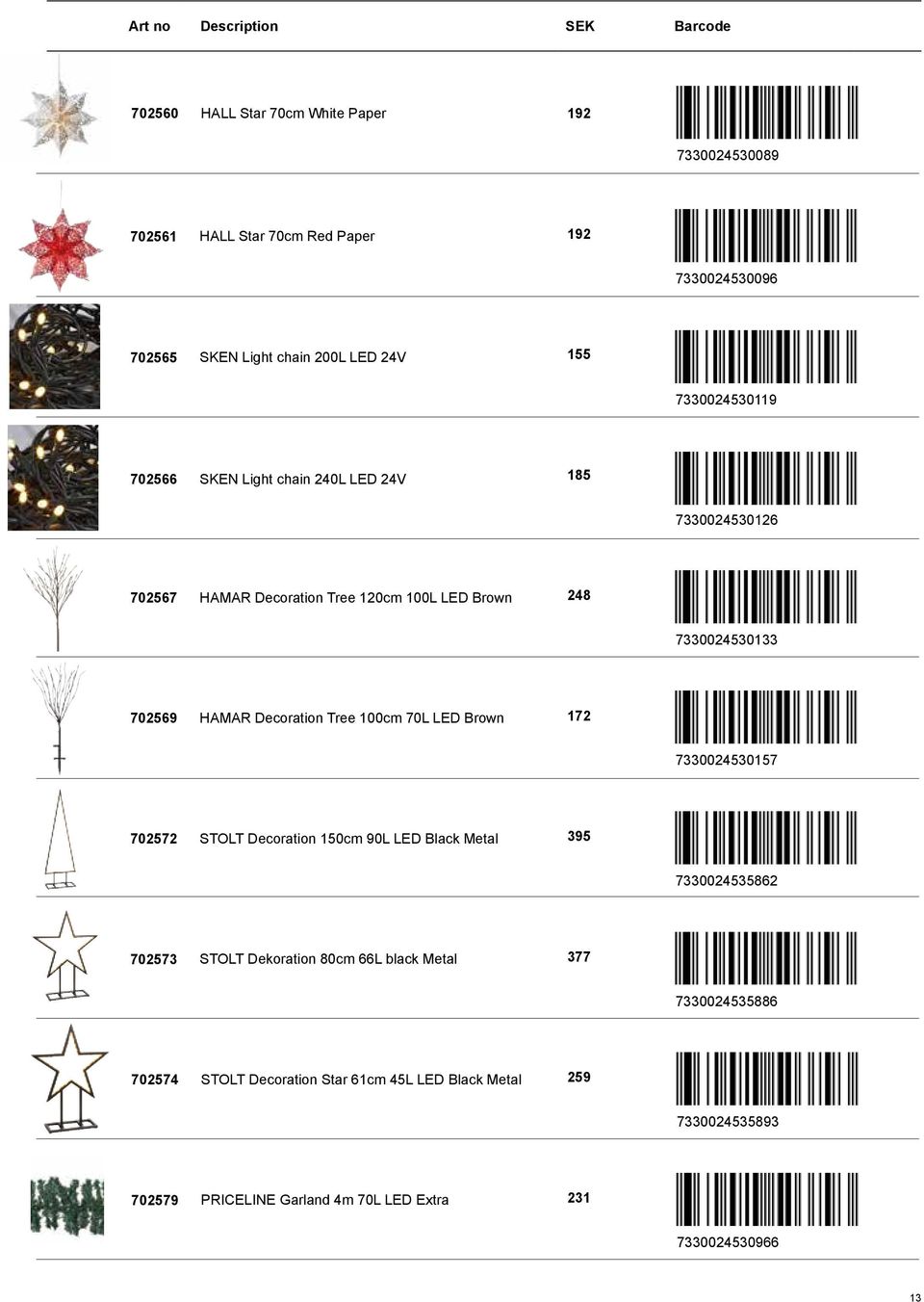 Decoration Tree 100cm 70L LED Brown 172 7330024530157 702572 STOLT Decoration 150cm 90L LED Black Metal 395 7330024535862 702573 STOLT Dekoration 80cm