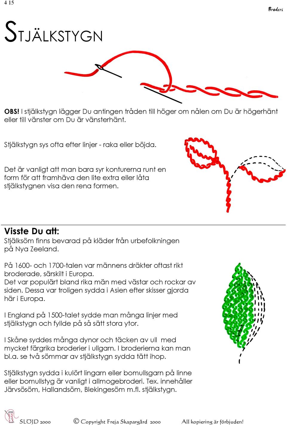 Visste Du att: Stjälksöm finns bevarad på kläder från urbefolkningen på Nya Zeeland. På 1600- och 1700-talen var männens dräkter oftast rikt broderade, särskilt i Europa.