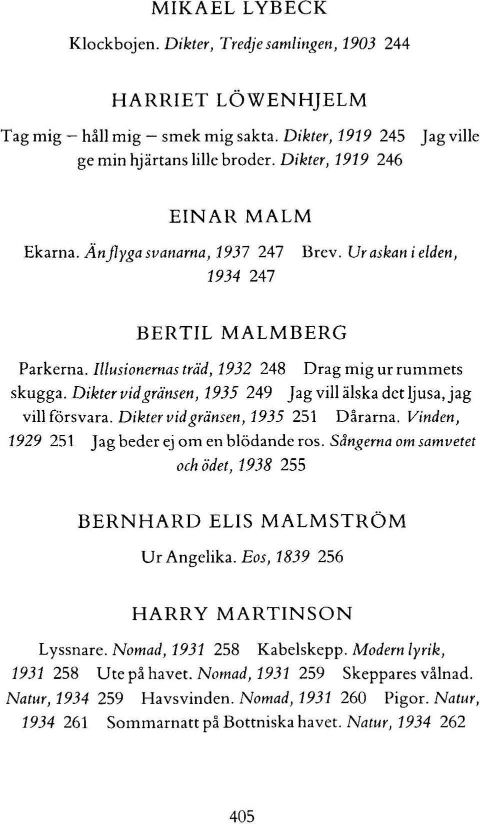 Dikter vid gränsen, 1935 249 Jag vill älska det ljusa, jag vill försvara. Dikter vid gränsen, 1935 251 Dårarna. Vinden, 1929 251 Jag beder ej om en blödande ros.