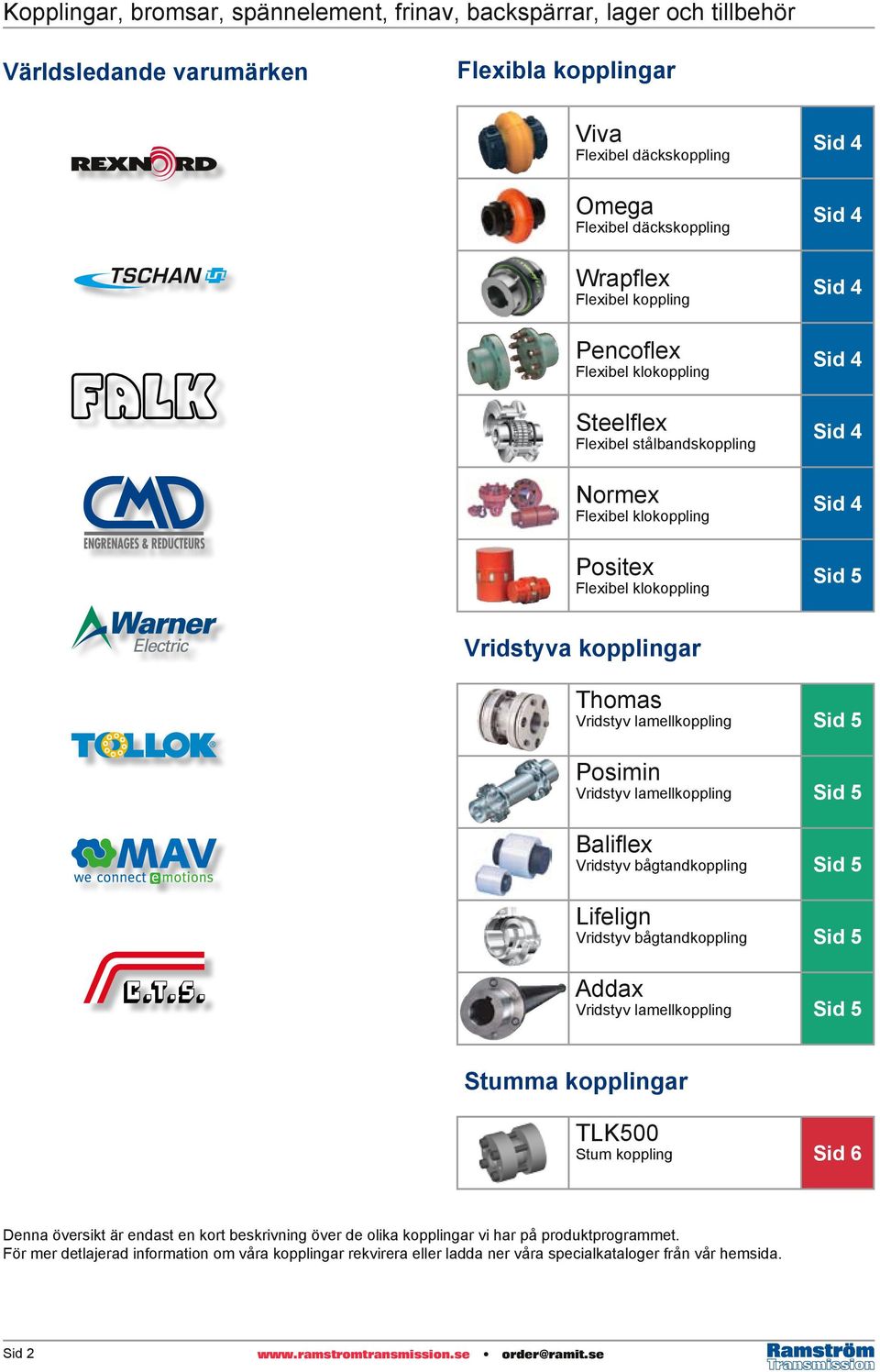 Sid 5 Baliflex Vridstyv bågtandkoppling Sid 5 Lifelign Vridstyv bågtandkoppling Sid 5 Addax Vridstyv lamellkoppling Sid 5 Stumma kopplingar TLK500 Stum koppling Denna översikt är endast