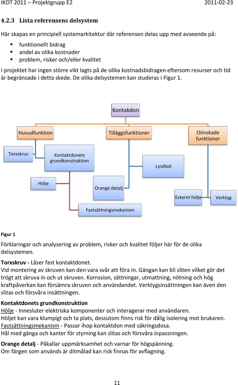 Kontakdon Huvudfunktion Tilläggsfunktioner Oönskade funktioner Torxskruv Kontaktdonets grundkonstruktion Lysdiod Hölje Orange detalj Fastsättningsmekanism Externt hölje Verktyg Figur 1 Förklaringar