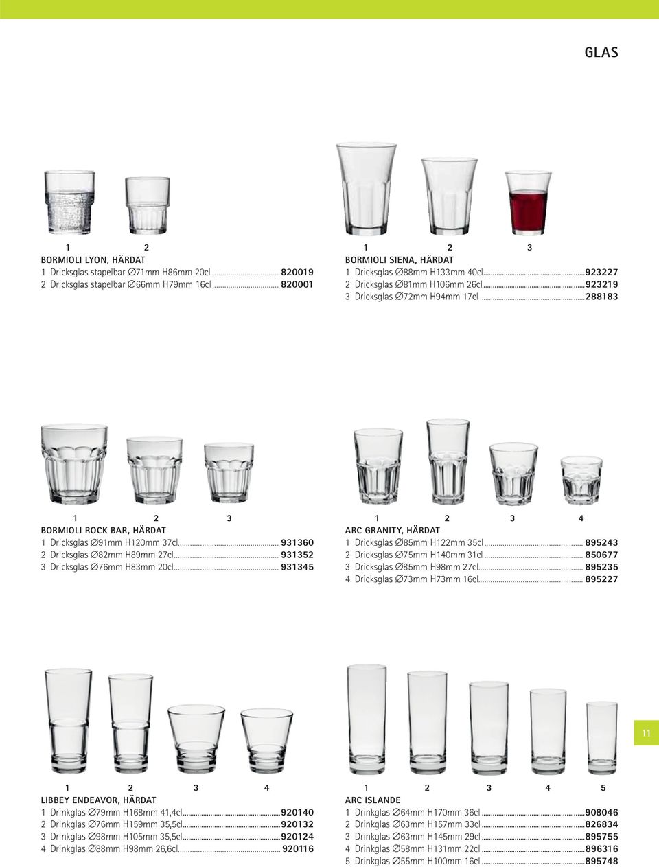 .. 931352 3 Dricksglas 76mm H83mm 20cl... 931345 1 2 3 4 ARC GRANITY, HÄRDAT 1 Dricksglas 85mm H122mm 35cl... 895243 2 Dricksglas 75mm H140mm 31cl... 850677 3 Dricksglas 85mm H98mm 27cl.