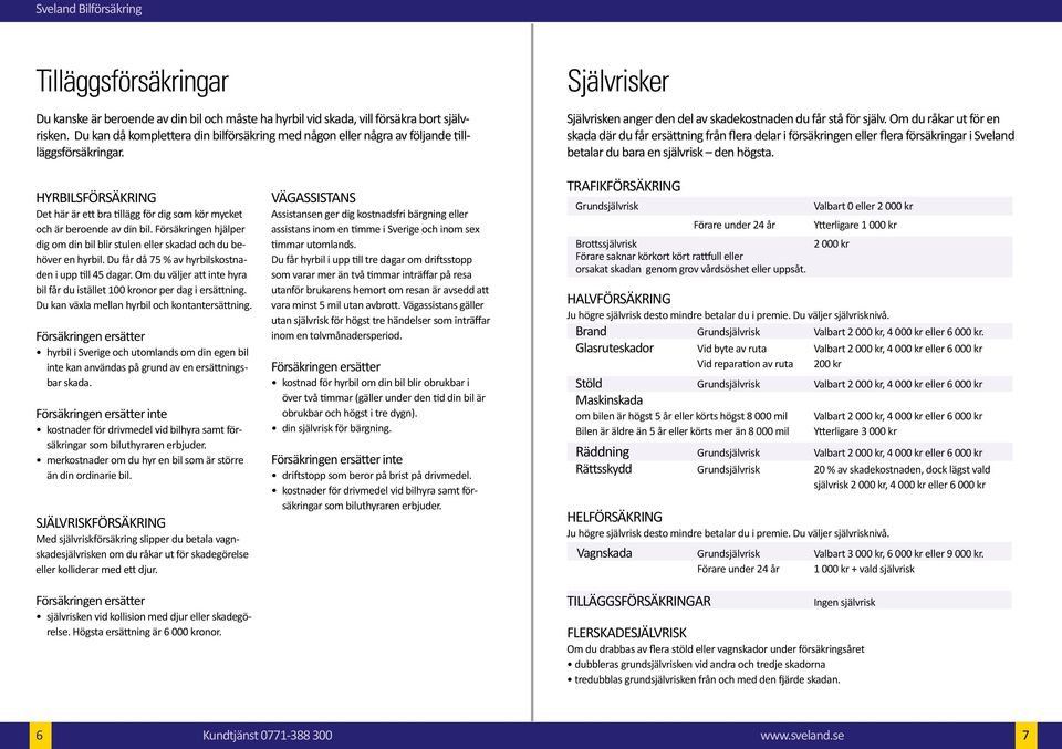 Om du råkar ut för en skada där du får ersättning från flera delar i försäkringen eller flera försäkringar i Sveland betalar du bara en självrisk den högsta.