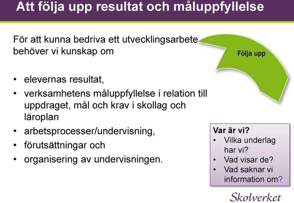 och krav i skollag och läroplan arbetsprocesser/undervisning, förutsättningar och organisering