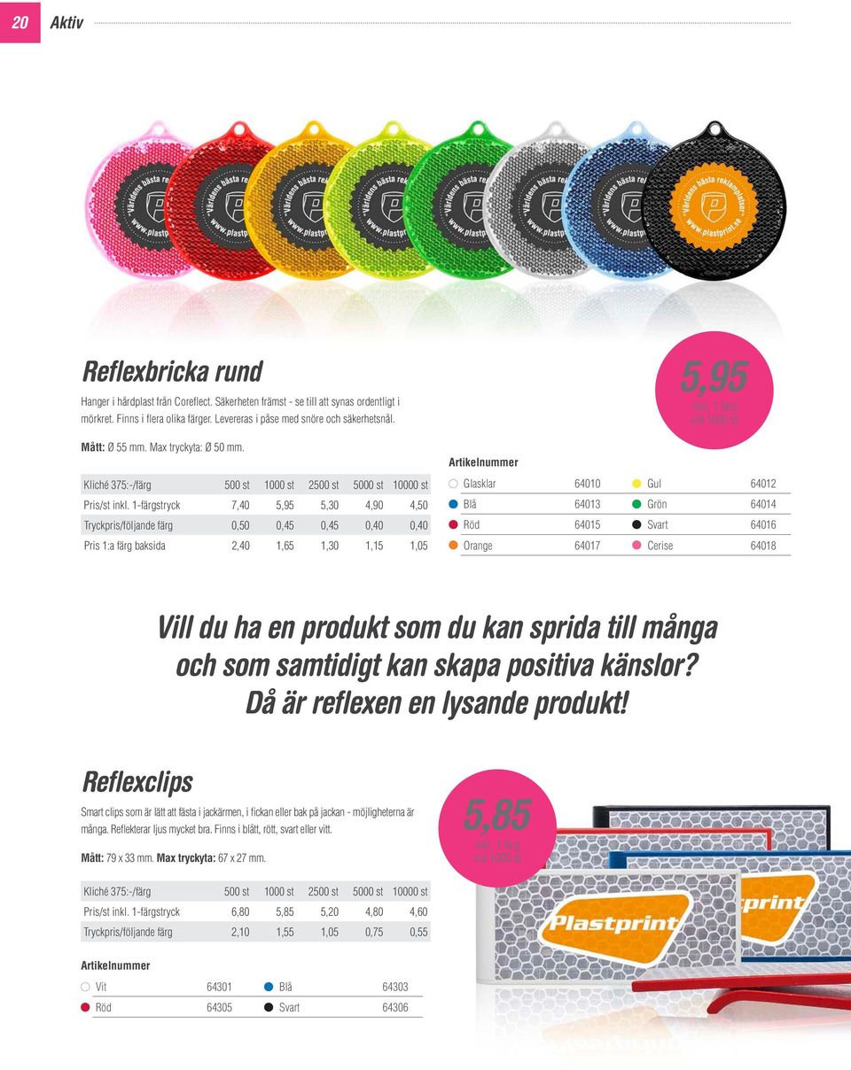 1-färgstryck 7,40 5,95 5,30 4,90 4,50 Tryckpris/följande färg 0,50 0,45 0,45 0,40 0,40 Pris 1:a färg baksida 2,40 1,65 1,30 1,15 1,05 Glasklar 64010 Gul 64012 Blå 64013 Grön 64014 Röd 64015 Svart