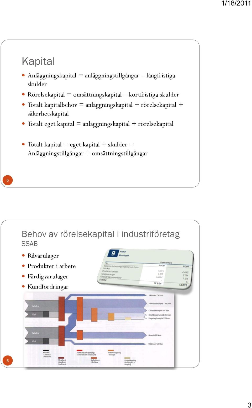 kapital = anläggningskapital + rörelsekapital Totalt kapital = eget kapital + skulder = Anläggningstillgångar +