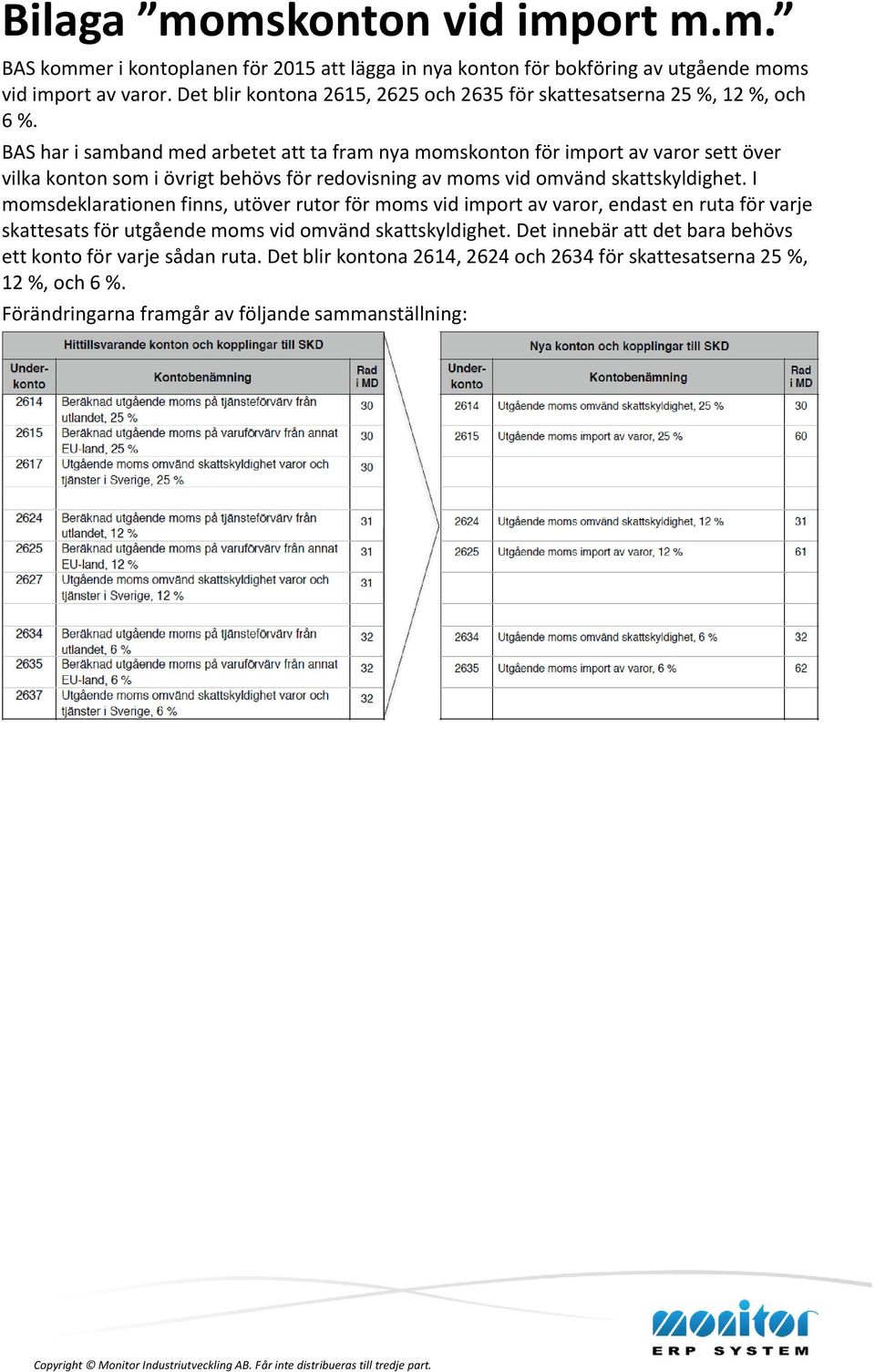 BAS har i samband med arbetet att ta fram nya momskonton för import av varor sett över vilka konton som i övrigt behövs för redovisning av moms vid omvänd skattskyldighet.