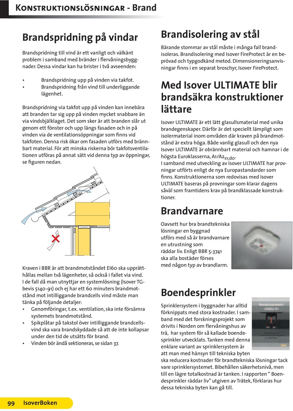 Brandspridning via takfot upp på vinden kan innebära att branden tar sig upp på vinden mycket snabbare än via vindsbjälklaget.