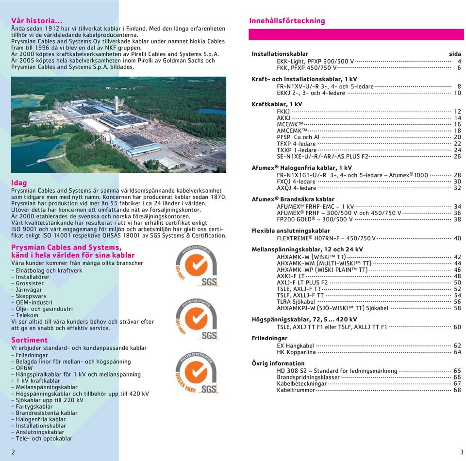 År 2005 köptes hela kabelverksamheten inom Pirelli av Goldman Sachs och Prysmian Cables and Systems S.p.A. bildades.