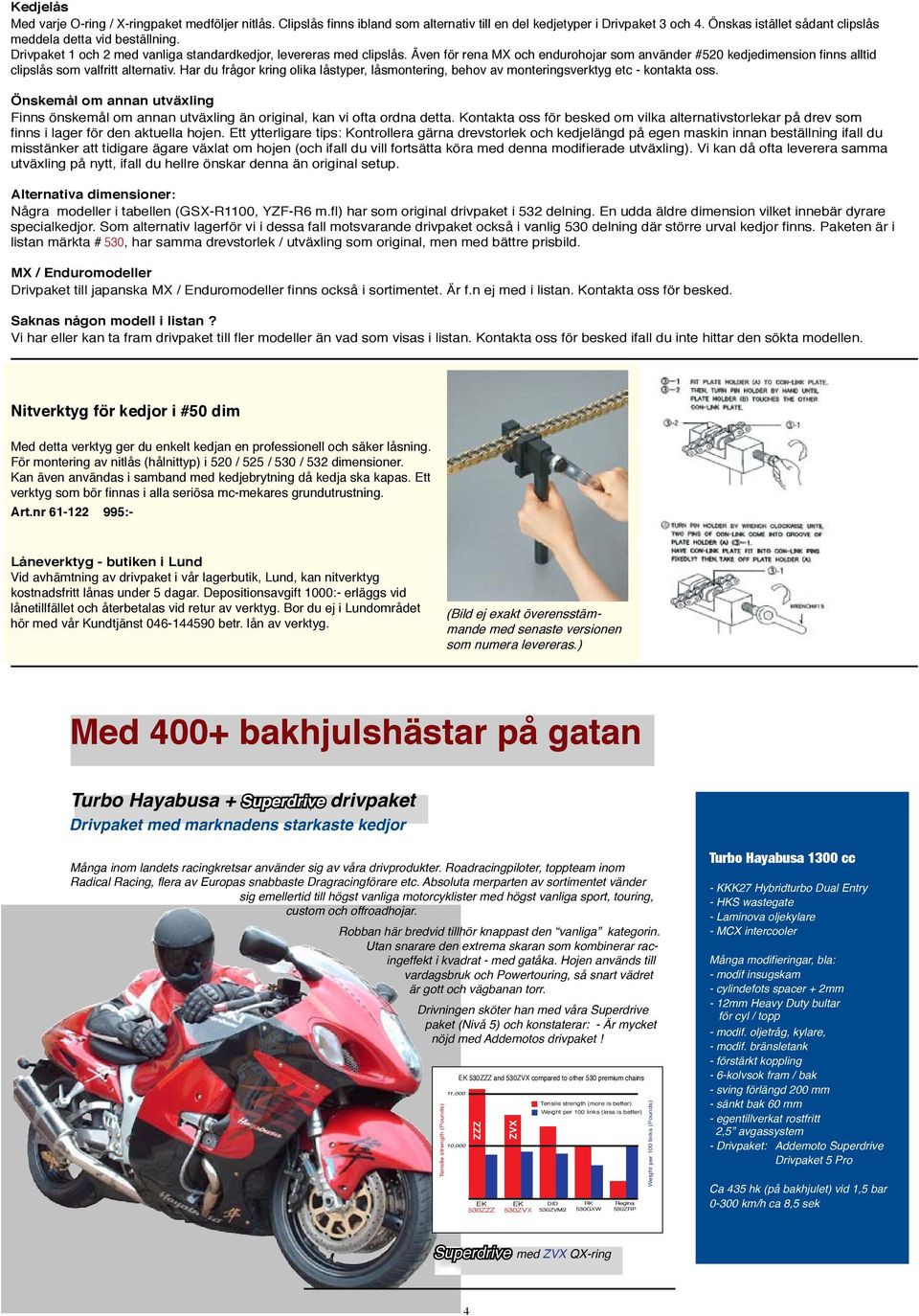 Även för rena MX och endurohojar som använder #520 kedjedimension finns alltid clipslås som valfritt alternativ.