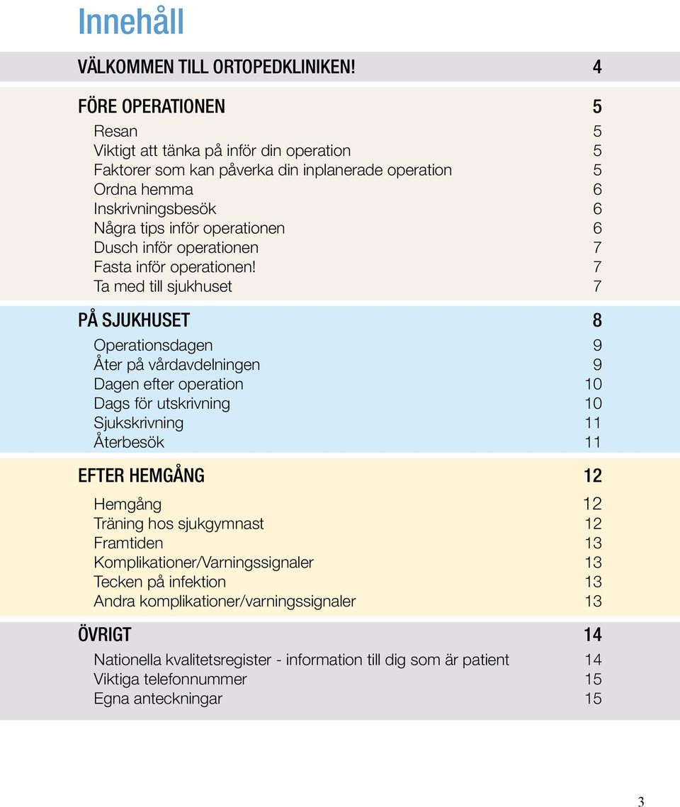 operationen 6 Dusch inför operationen 7 Fasta inför operationen!