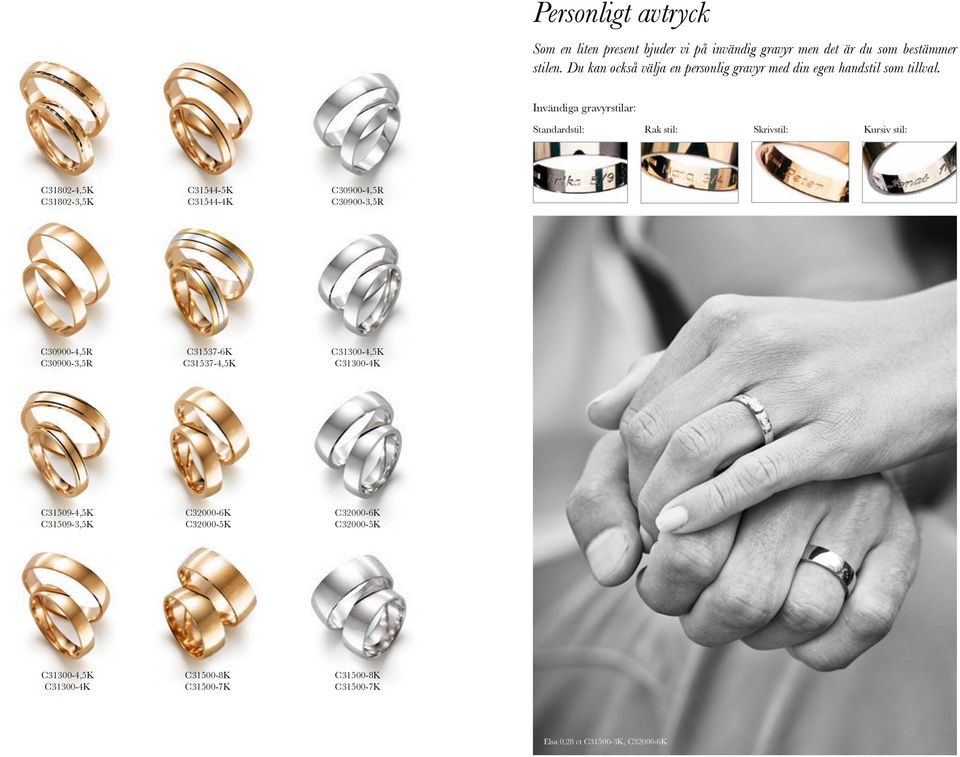 Invändiga gravyrstilar: Standardstil: Rak stil: Skrivstil: Kursiv stil: C31802-4,5K C31802-3,5K C31544-5K C31544-4K C30900-4,5R
