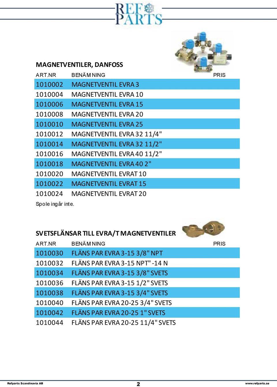 SVETSFLÄNSAR TILL EVRA/T MAGNETVENTILER 1010030 1010032 FLÄNS PAR EVRA 3-15 NPT" -14 N 1010034 S 1010036 S 1010038 FLÄNS