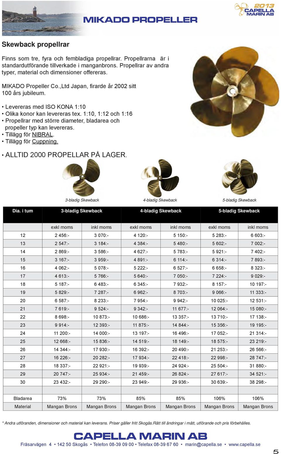 1:10, 1:12 och 1:16 Propellrar med större diameter, bladarea och propeller typ kan levereras. Tillägg för NIBRAL. Tillägg för Cuppning. ALLTID 2000 PROPELLAR PÅ LAGER.