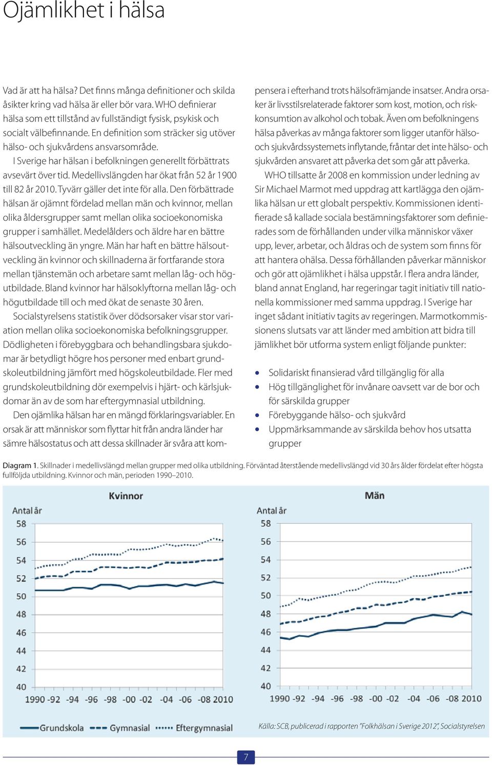 I Sverige har hälsan i befolkningen generellt förbättrats avsevärt över tid. Medellivslängden har ökat från 52 år 1900 till 82 år 2010. Tyvärr gäller det inte för alla.