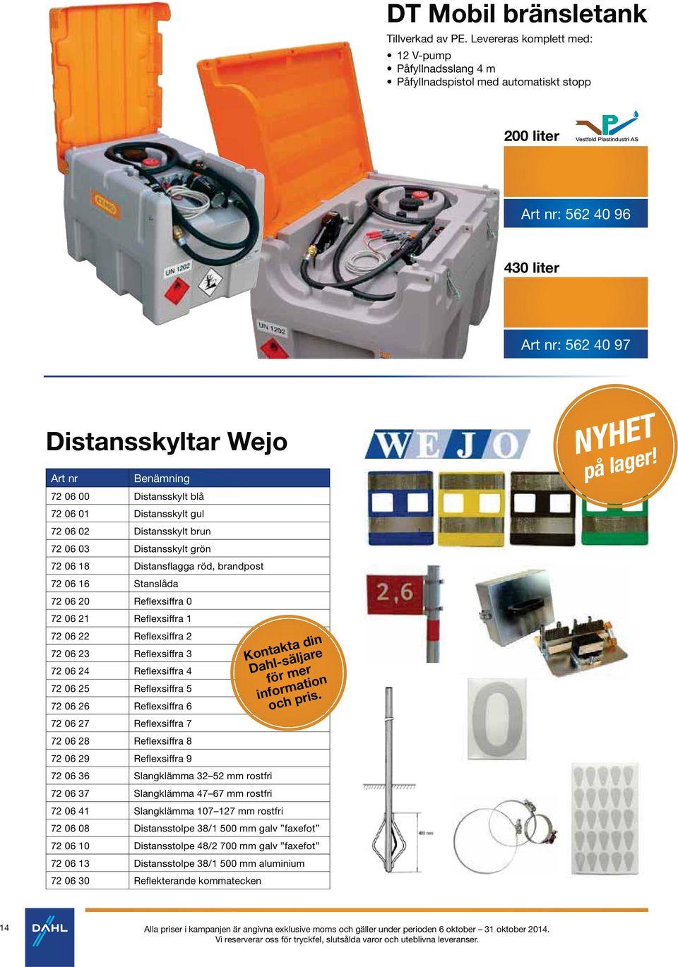 Distansskylt blå 72 06 01 Distansskylt gul 72 06 02 Distansskylt brun 72 06 03 Distansskylt grön 72 06 18 Distansflagga röd, brandpost 72 06 16 Stanslåda 72 06 20 Reflexsiffra 0 72 06 21 Reflexsiffra