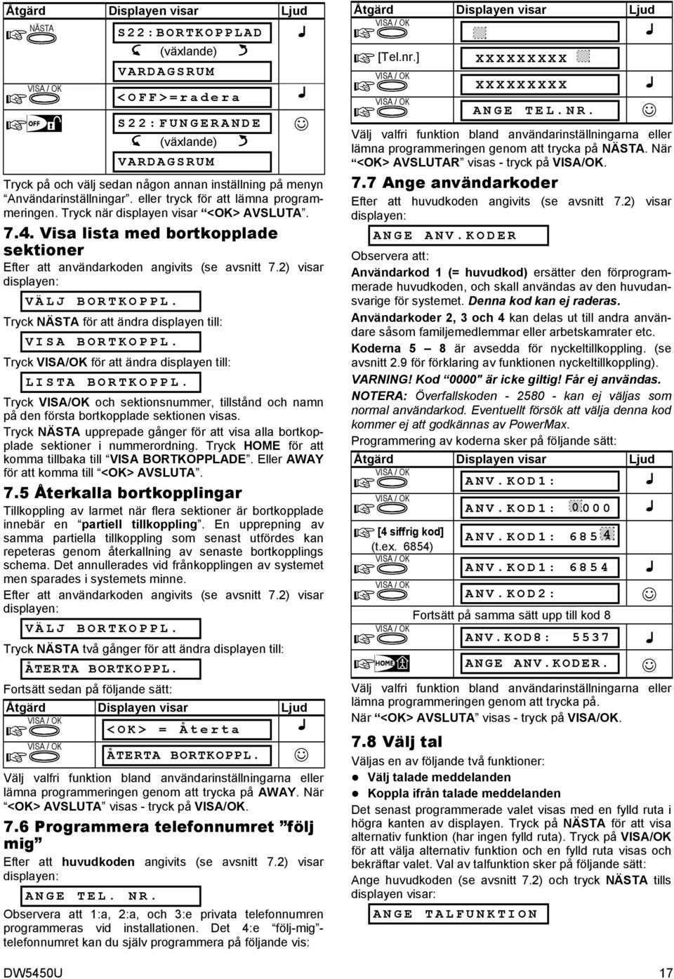 Tryck för att ändra displayen till: VISA BORTKOPPL. Tryck VISA/OK för att ändra displayen till: LISTA BORTKOPPL.