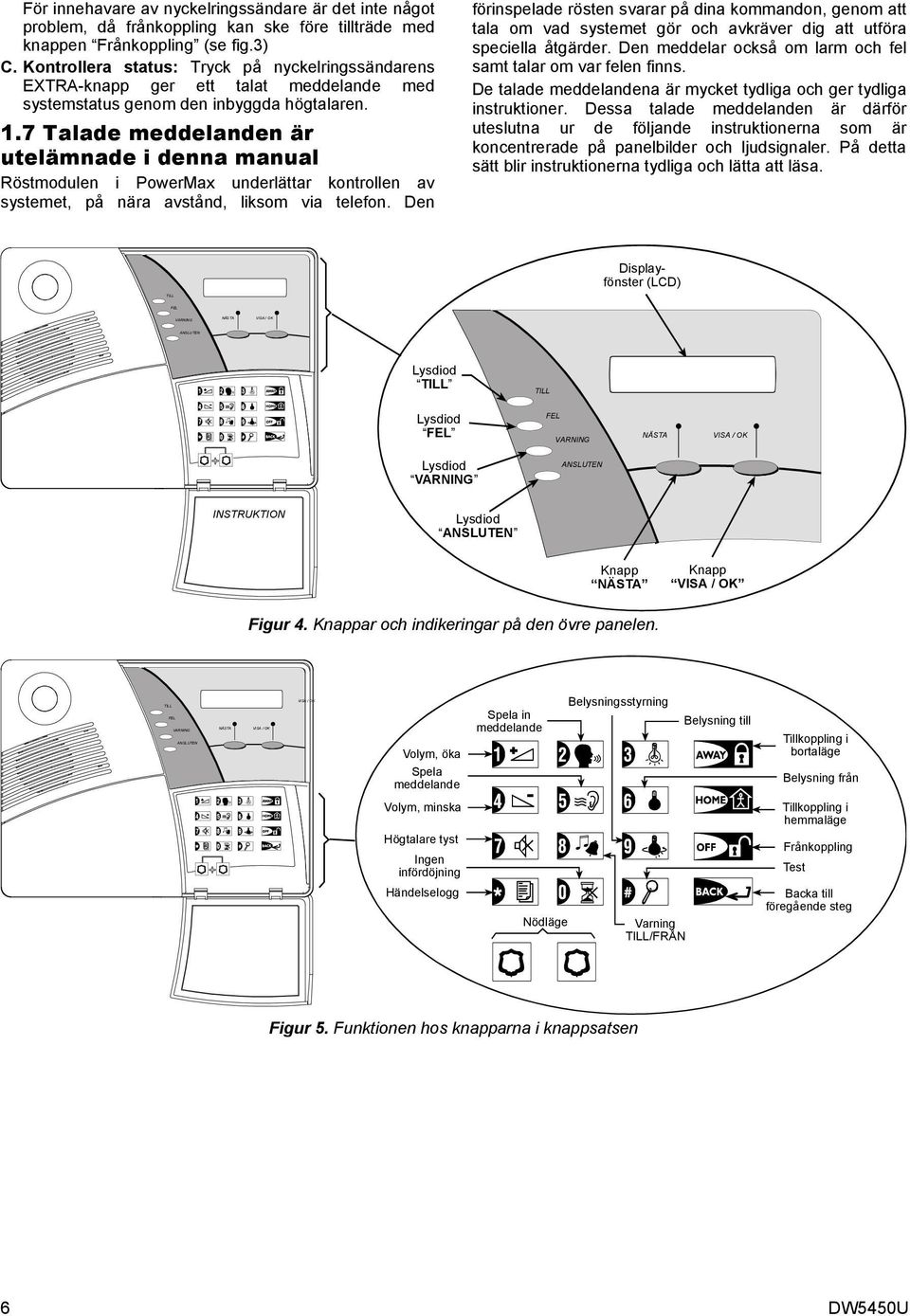 7 Talade meddelanden är utelämnade i denna manual Röstmodulen i PowerMax underlättar kontrollen av systemet, på nära avstånd, liksom via telefon.