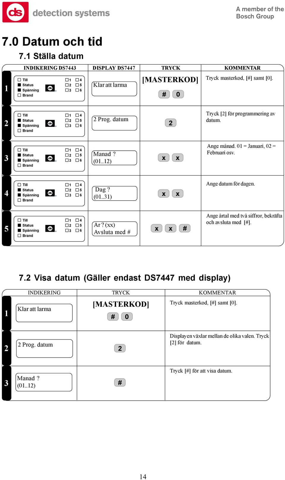 Ar? () Avsluta med Ange årtal med två siffror, bekräfta och avsluta med []. 7.