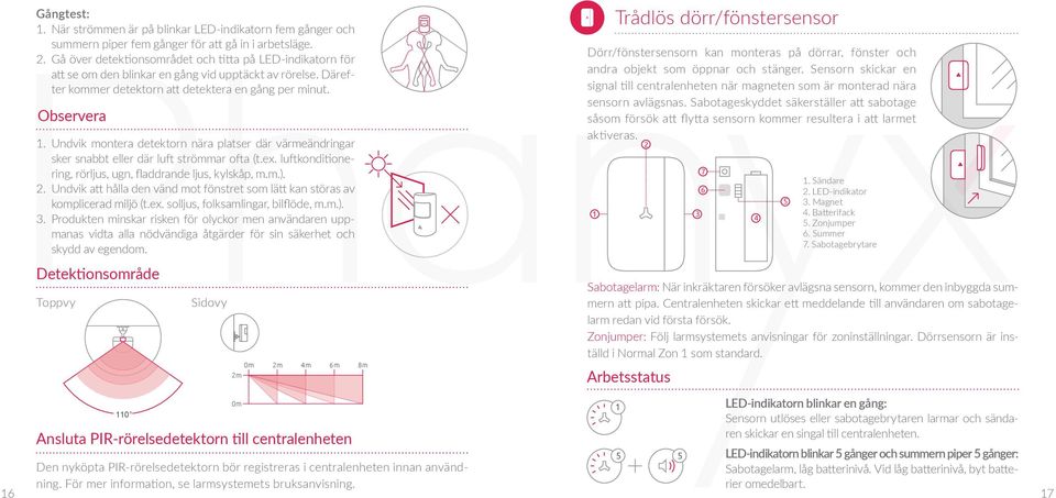 Undvik montera detektorn nära platser där värmeändringar sker snabbt eller där luft strömmar ofta (t.ex. luftkonditionering, rörljus, ugn, fladdrande ljus, kylskåp, m.m.).