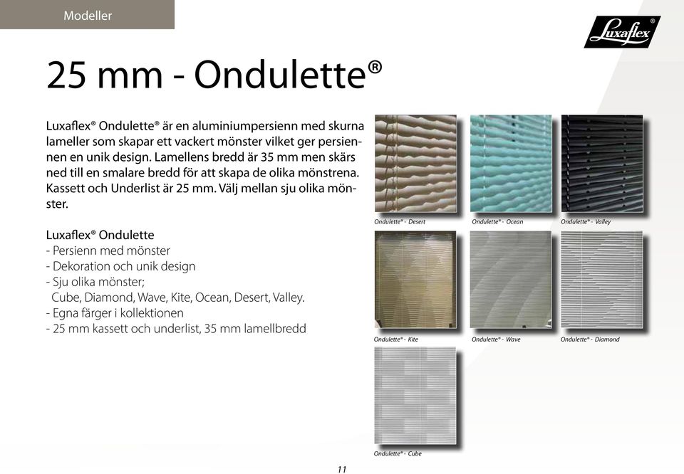 Luxaflex Ondulette - Persienn med mönster - Dekoration och unik design - Sju olika mönster; Cube, Diamond, Wave, Kite, Ocean, Desert, Valley.