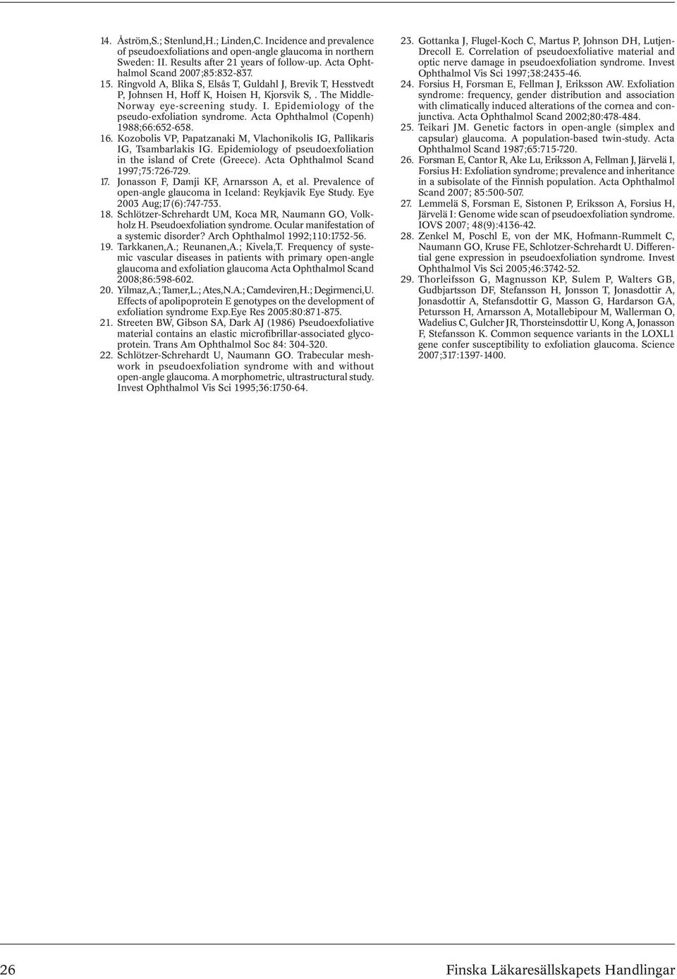 Epidemiology of the pseudo-exfoliation syndrome. Acta Ophthalmol (Copenh) 1988;66:652-658. 16. Kozobolis VP, Papatzanaki M, Vlachonikolis IG, Pallikaris IG, Tsambarlakis IG.