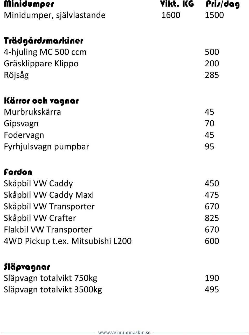 Skåpbil VW Caddy Maxi Skåpbil VW Transporter Skåpbil VW Crafter Flakbil VW Transporter 4WD Pickup t.ex.