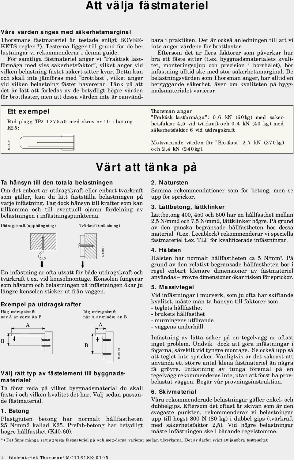 För samtliga fästmateriel anger vi Praktisk lastförmåga med viss säkerhetsfaktor, vilket anger vid vilken belastning fästet säkert sitter kvar.