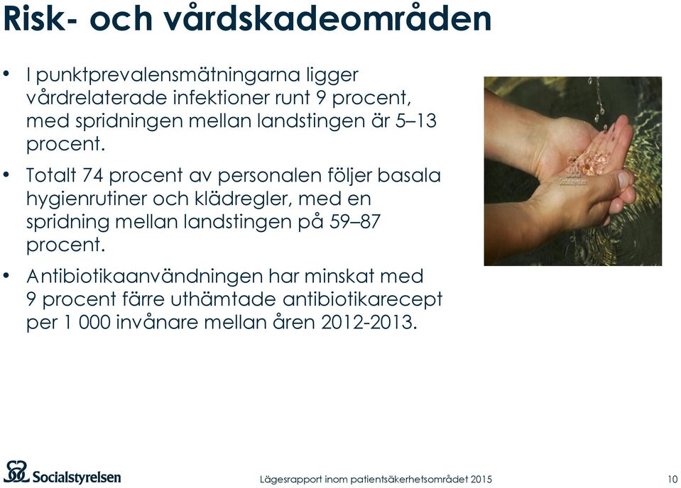 Totalt 74 procent av personalen följer basala hygienrutiner och klädregler, med en spridning mellan