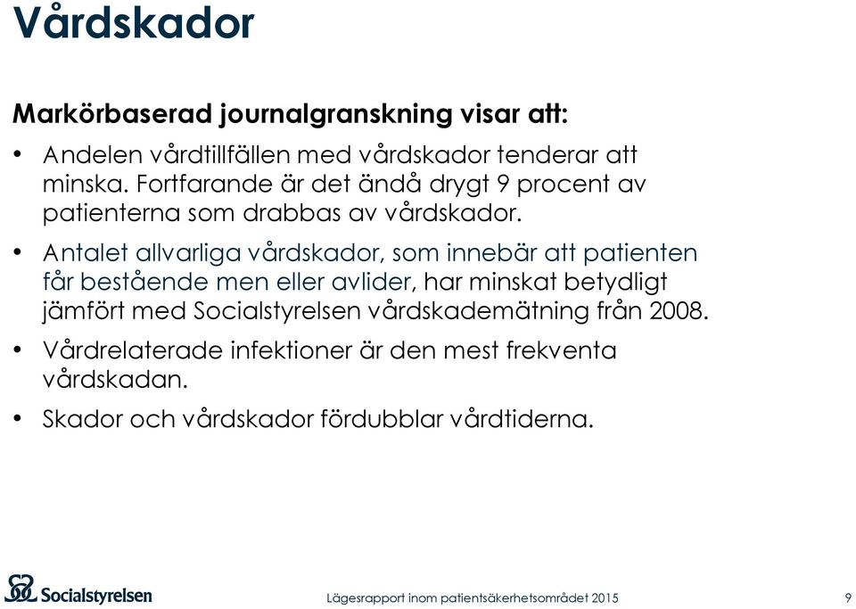 Antalet allvarliga vårdskador, som innebär att patienten får bestående men eller avlider, har minskat betydligt