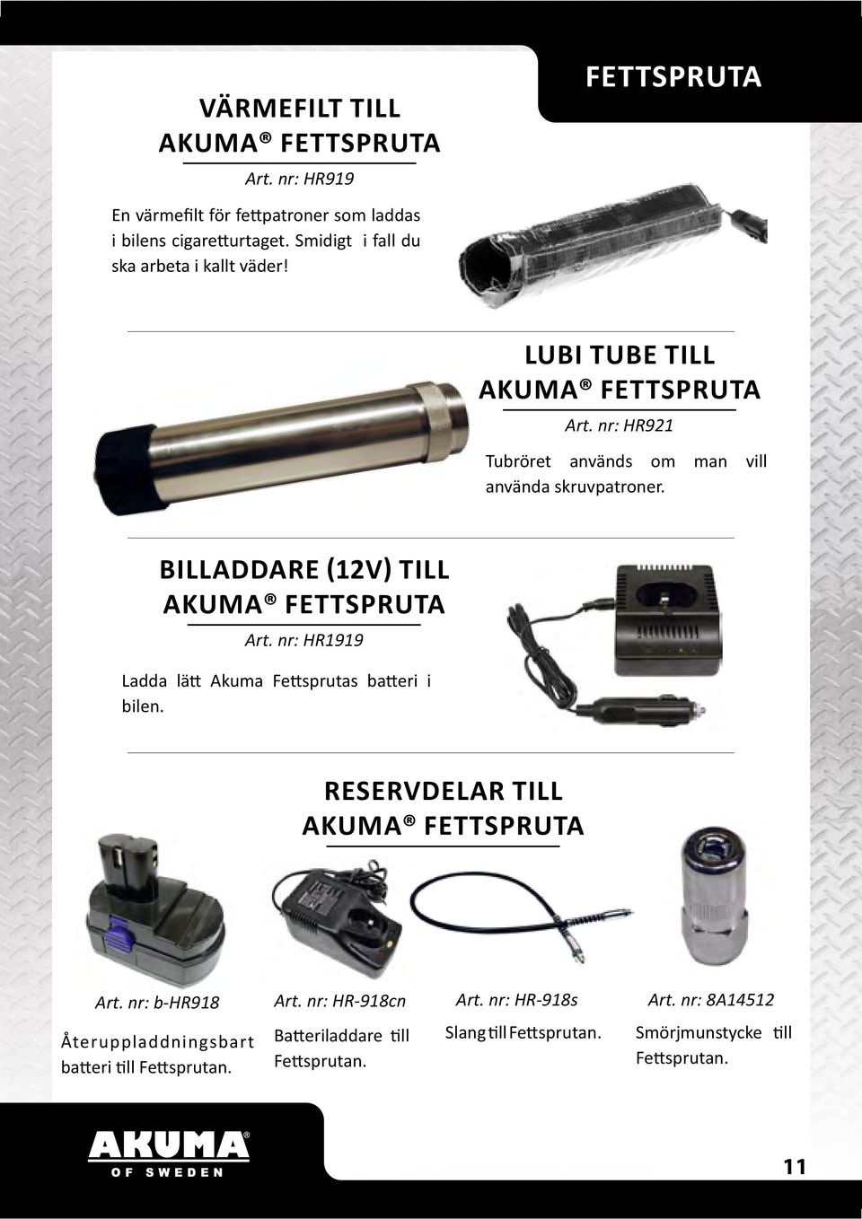 Billaddare (12V) TILL AKUMA FETTSPRUTA Art. nr: HR1919 Ladda lätt Akuma Fettsprutas batteri i bilen. RESERVDELAR TILL AKUMA FETTSPRUTA Art.