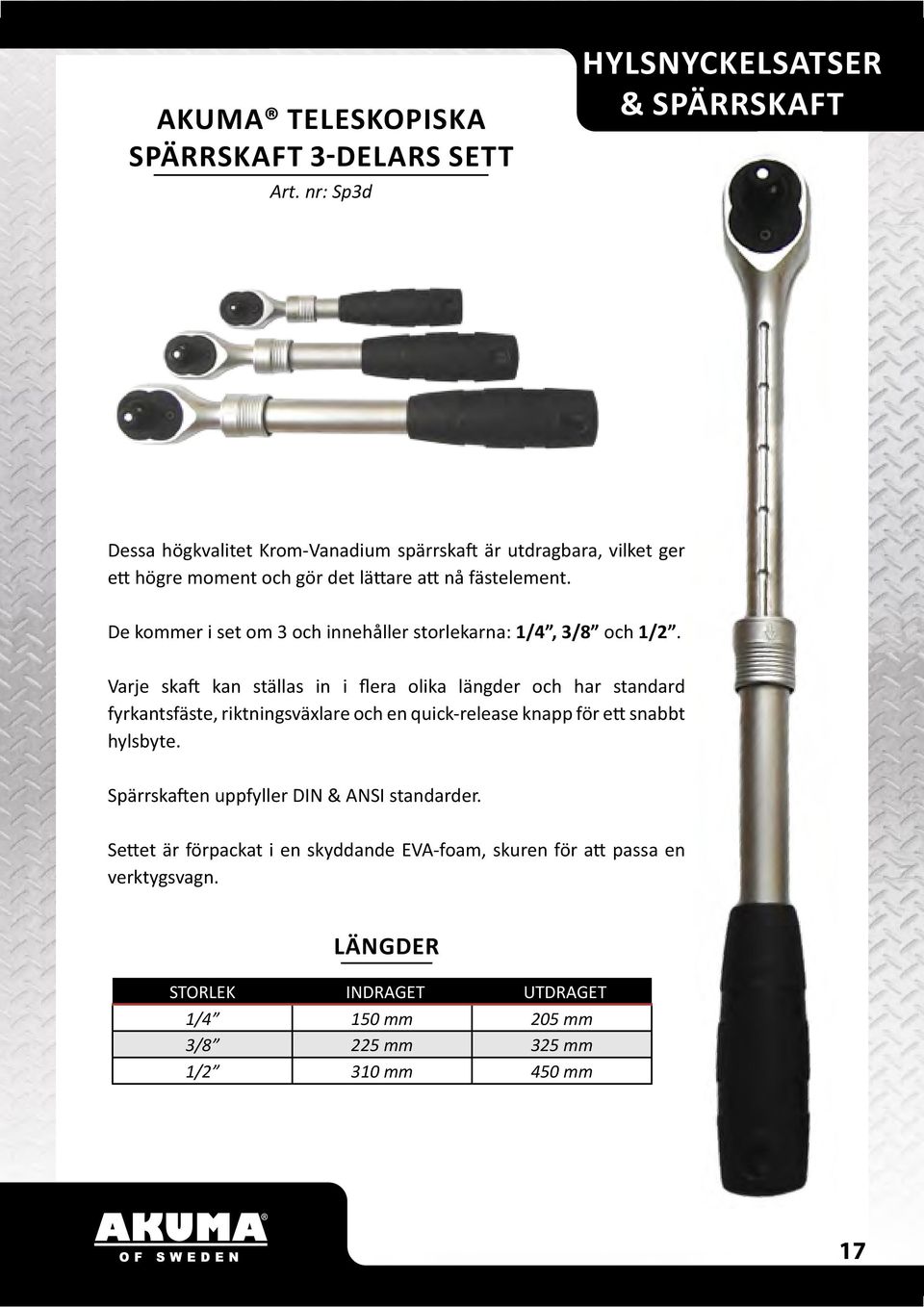 De kommer i set om 3 och innehåller storlekarna: 1/4, 3/8 och 1/2.