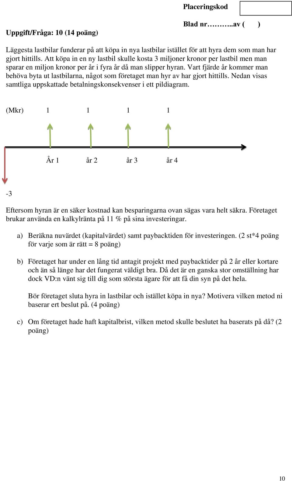 Vart fjärde år kommer man behöva byta ut lastbilarna, något som företaget man hyr av har gjort hittills. Nedan visas samtliga uppskattade betalningskonsekvenser i ett pildiagram.