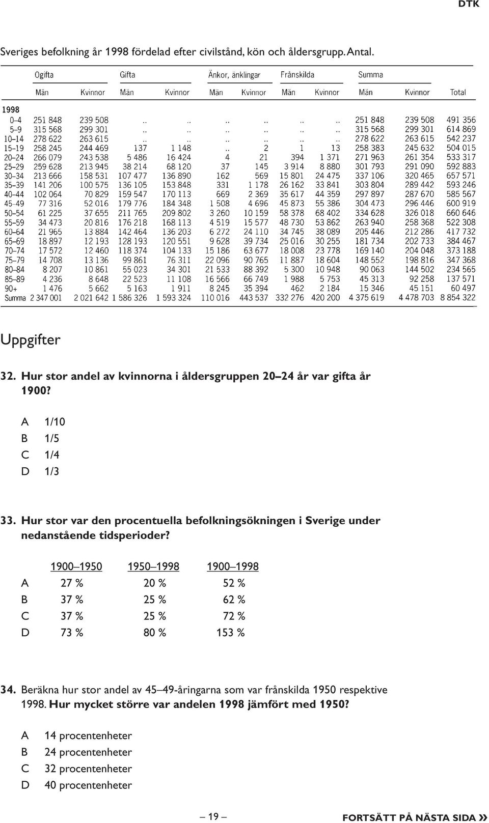 Hur stor var den procentuella befolkningsökningen i Sverige under nedanstående tidsperioder?