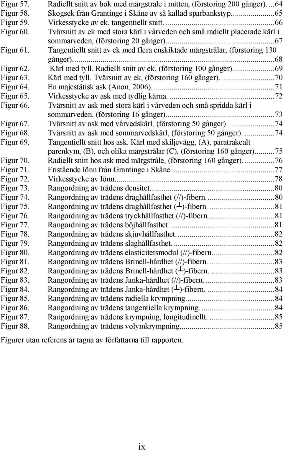 Tangentiellt snitt av ek med flera enskiktade märgstrålar, (förstoring 130 gånger)....68 Figur 62. Kärl med tyll, Radiellt snitt av ek, (förstoring 100 gånger)...69 Figur 63. Kärl med tyll. Tvärsnitt av ek, (förstoring 160 gånger).