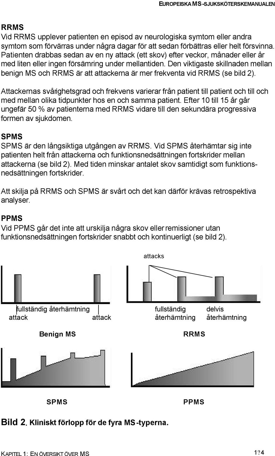 Den viktigaste skillnaden mellan benign MS och RRMS är att attackerna är mer frekventa vid RRMS (se bild 2).
