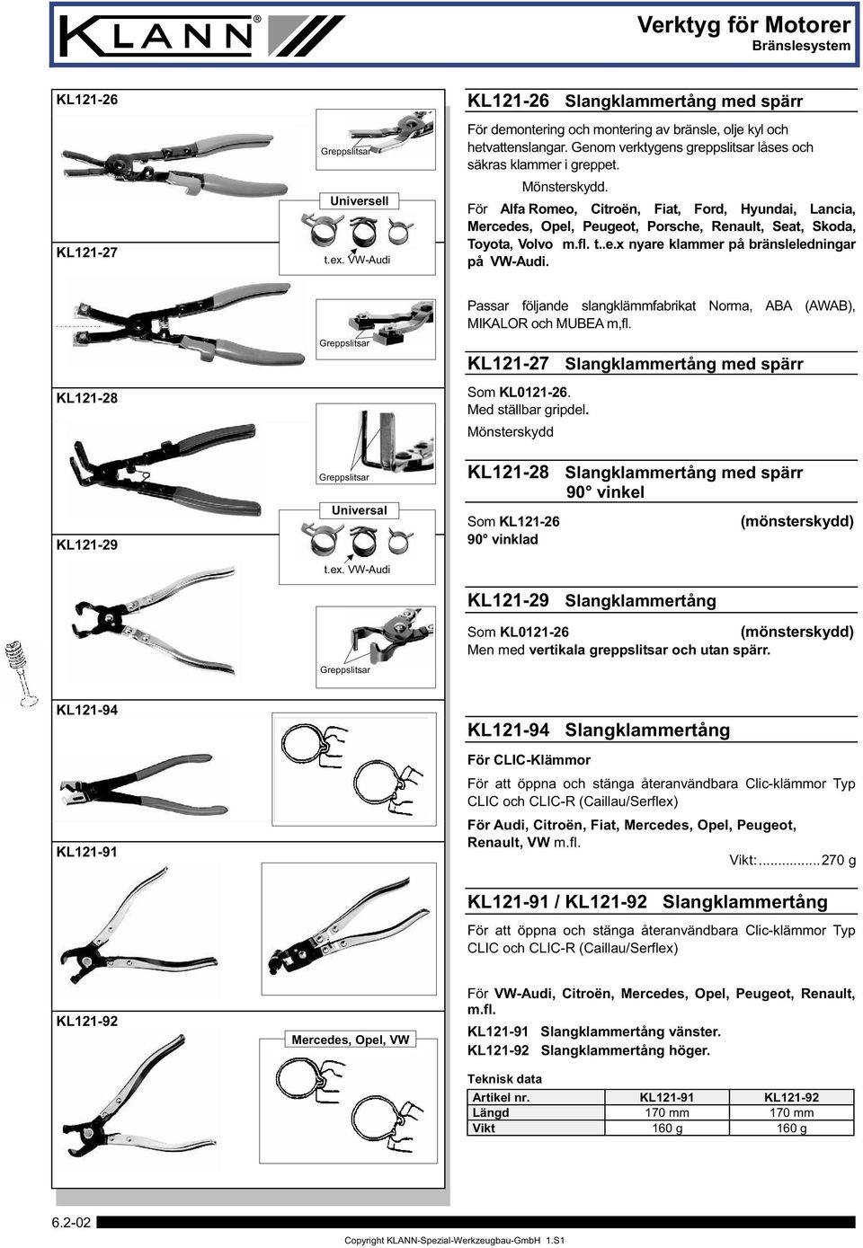 t..e.x nyare klammer på bränsleledningar på VW-Audi. KL121-28 KL121-29 Greppslitsar Greppslitsar Universal t.ex.