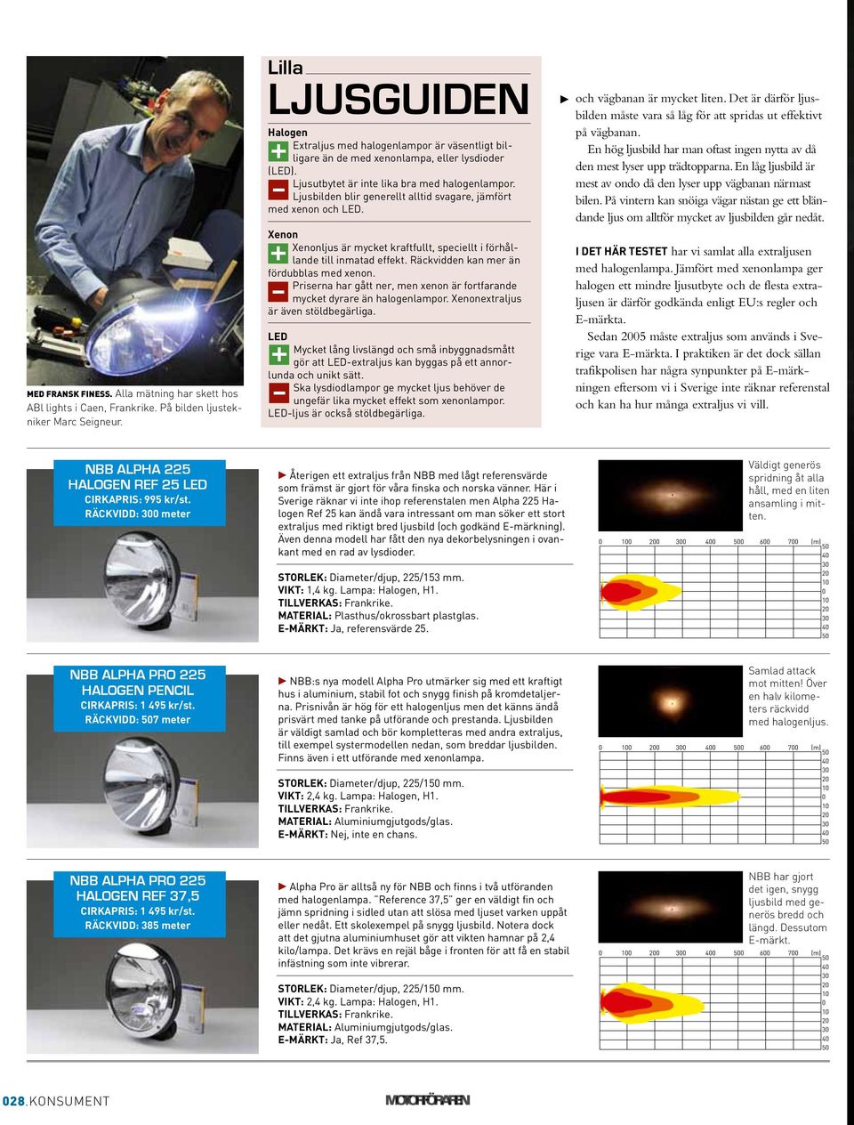 Ljusbilden blir generellt alltid svagare, jämfört med xenon och LED. Xenon Xenonljus är mycket kraftfullt, speciellt i förhållande till inmatad effekt. Räckvidden kan mer än + fördubblas med xenon.