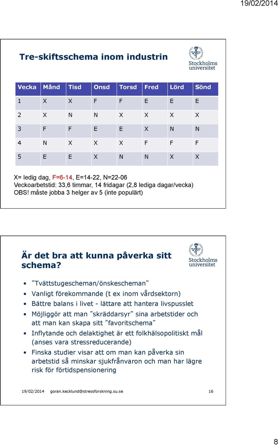 Tvättstugescheman/önskescheman Vanligt förekommande (t ex inom vårdsektorn) Bättre balans i livet - lättare att hantera livspusslet Möjliggör att man skräddarsyr sina arbetstider och att man kan