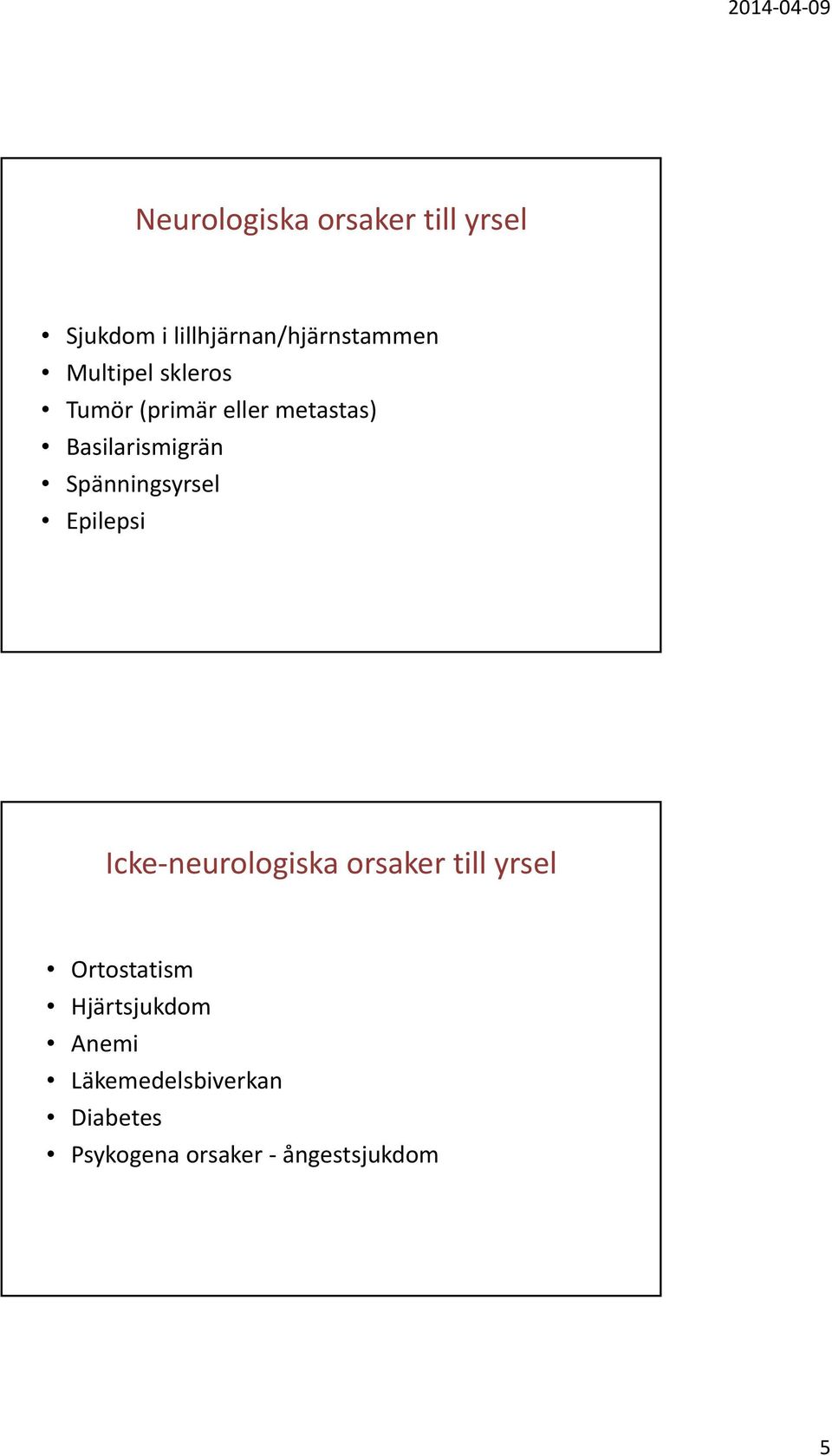 Spänningsyrsel Epilepsi Icke neurologiska orsaker till yrsel