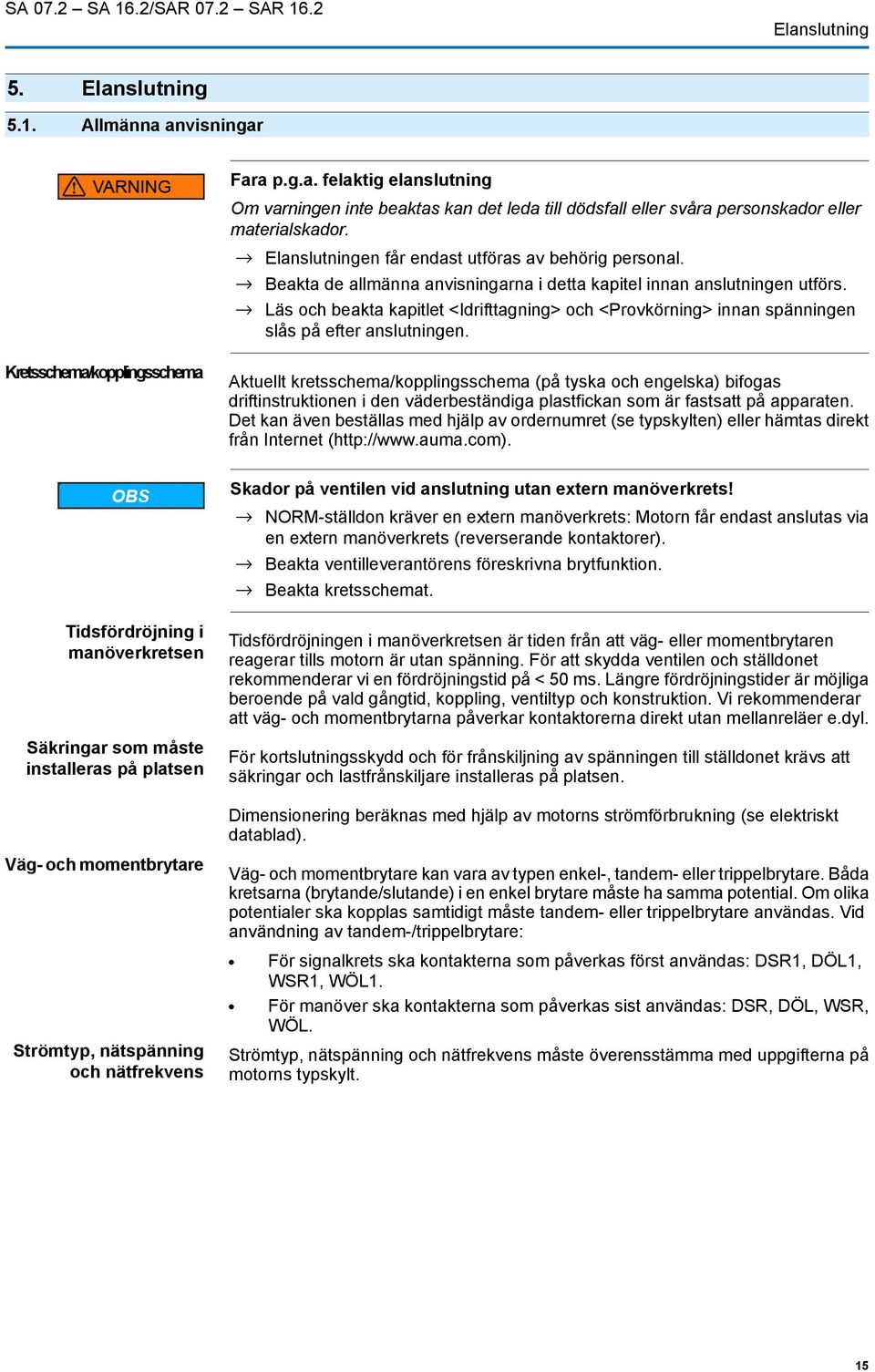 Läs och beakta kapitlet <Idrifttagning> och <Provkörning> innan spänningen slås på efter anslutningen.