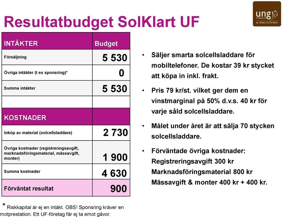 De kostar 39 kr stycket att köpa in inkl. frakt. Pris 79 kr/st. vilket ger dem en vinstmarginal på 50% d.v.s. 40 kr för varje såld solcellsladdare.