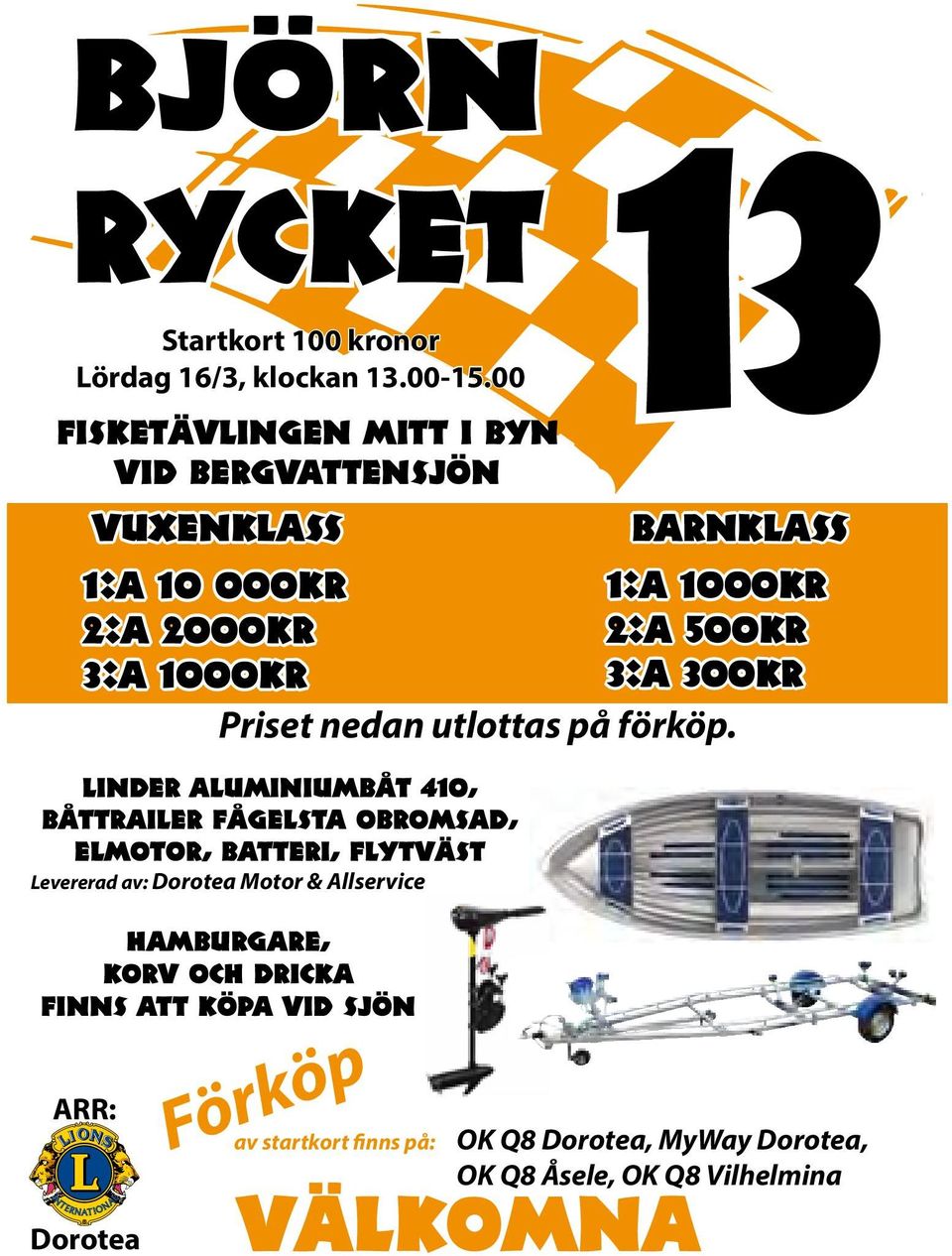 barnklass 1:a 1000kr 2:a 500kr 3:a 300kr Priset nedan utlottas på förköp.