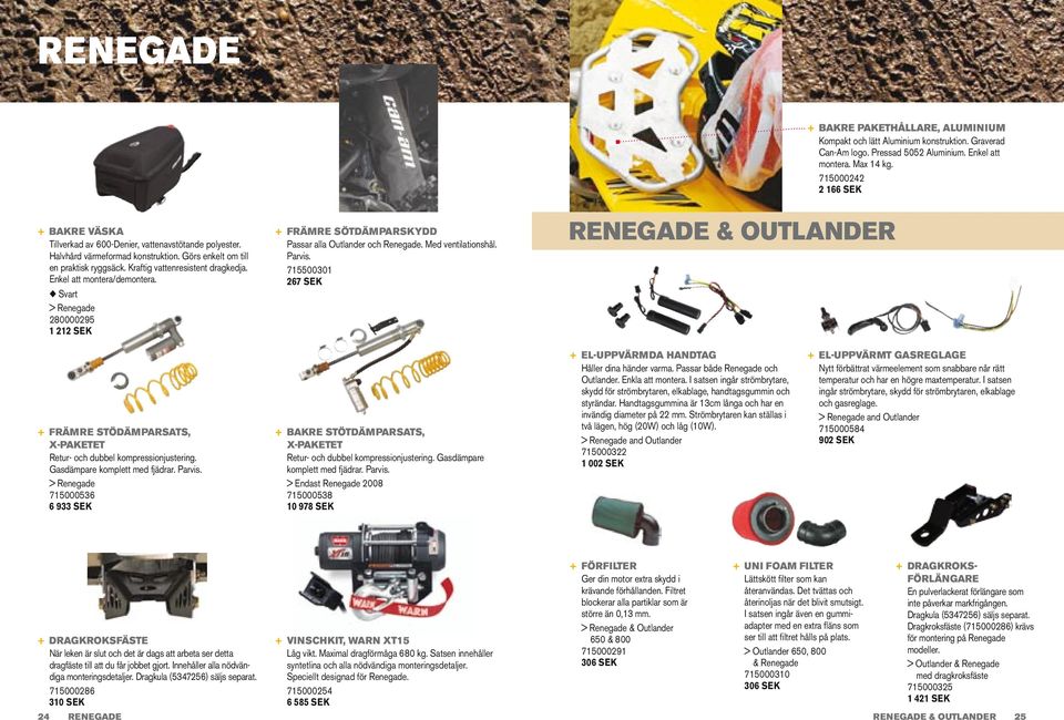 Enkel att montera/demontera. > Renegade 280000295 1 212 SEK + Främre Sötdämparskydd Passar alla Outlander och Renegade. Med ventilationshål. Parvis.