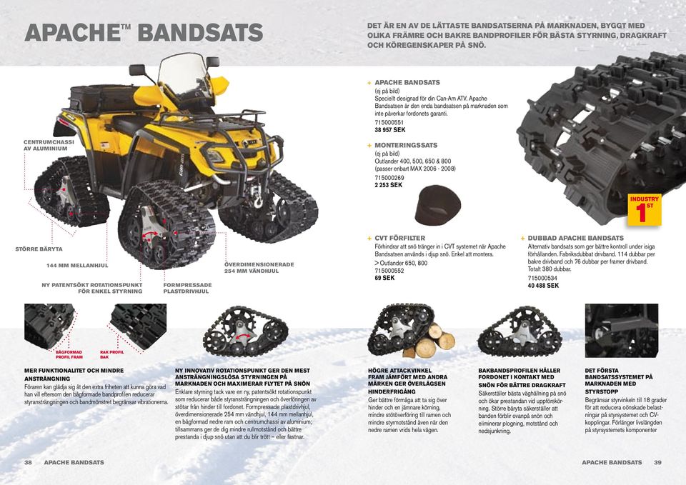 715000551 38 957 SEK CENTRUMCHASSI AV ALUMINIUM + Monteringssats (ej på bild) Outlander 400, 500, 650 & 800 (passer enbart MAX 2006-2008) 715000269 2 253 SEK INDUSTRY ST 1 STÖRRE BÄRYTA 144 mm