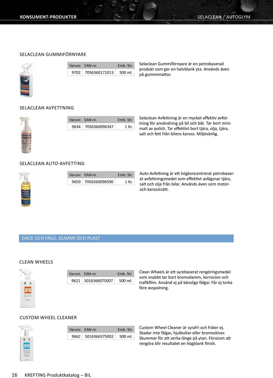 Tar effektivt bort tjära, olja, tjära, salt och fett från bilens kaross. Miljövänlig. SELACLEAN AUTO-AVFETTING 9659 7056360096590 1 ltr.