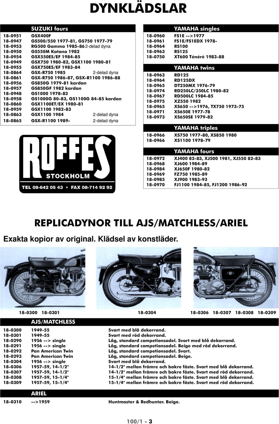 GS1000 1978-83 18-0958 GS1000G 80-83, GS1100G 84-85 kardan 18-0860 GSX1100ET/EX 1980-81 18-0959 GSX1100 1982-83 18-0863 GSX1100 1984 2-delad dyna 18-0865 GSX-R1100 1989-2-delad dyna YA YAMAHA singles