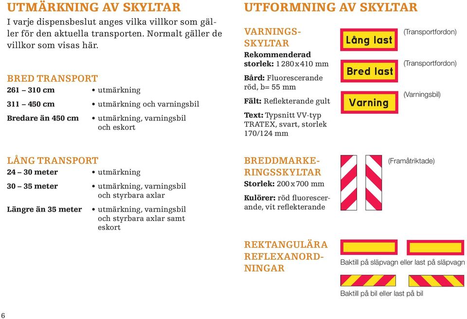 410 mm Bård: Fluorescerande röd, b= 55 mm Fält: Reflekterande gult Text: Typsnitt VV-typ TRATEX, svart, storlek 170/124 mm (Transportfordon) (Transportfordon) (Varningsbil) LÅNG TRANSPORT 24 30 meter