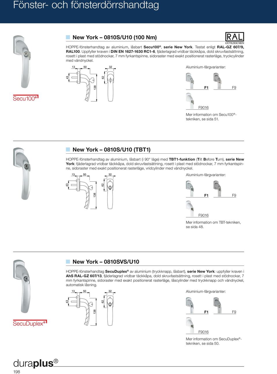 tryckcylinder med vändnyckel. F9 F9016 Mer information om Secu100 - tekniken, se sida 51.